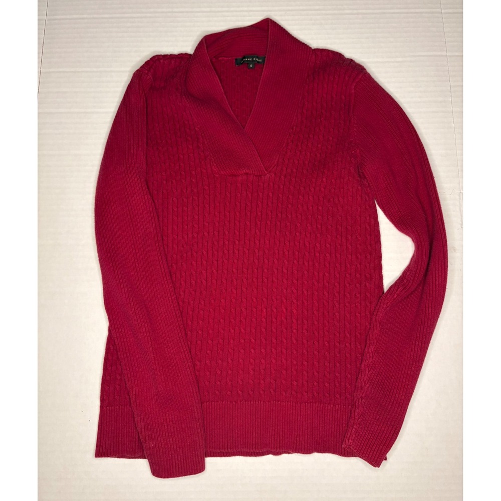 Jeanne Pierre Red Cable Knit V-Neck Crossover Pullover Sweater Small